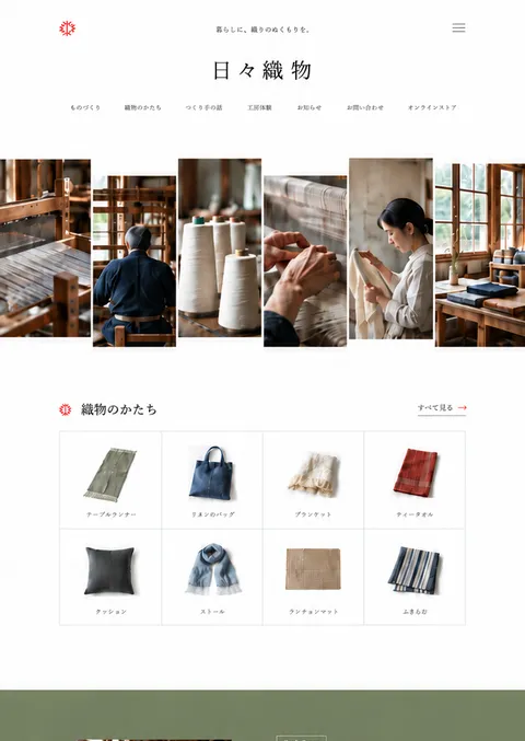 制作例「日々織物」のページの上の部分